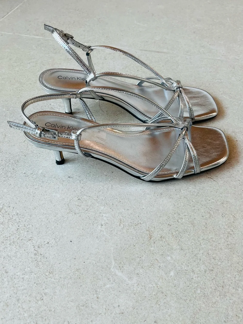 Calvin Klein Metallic Silver Strappy Slingback Heels